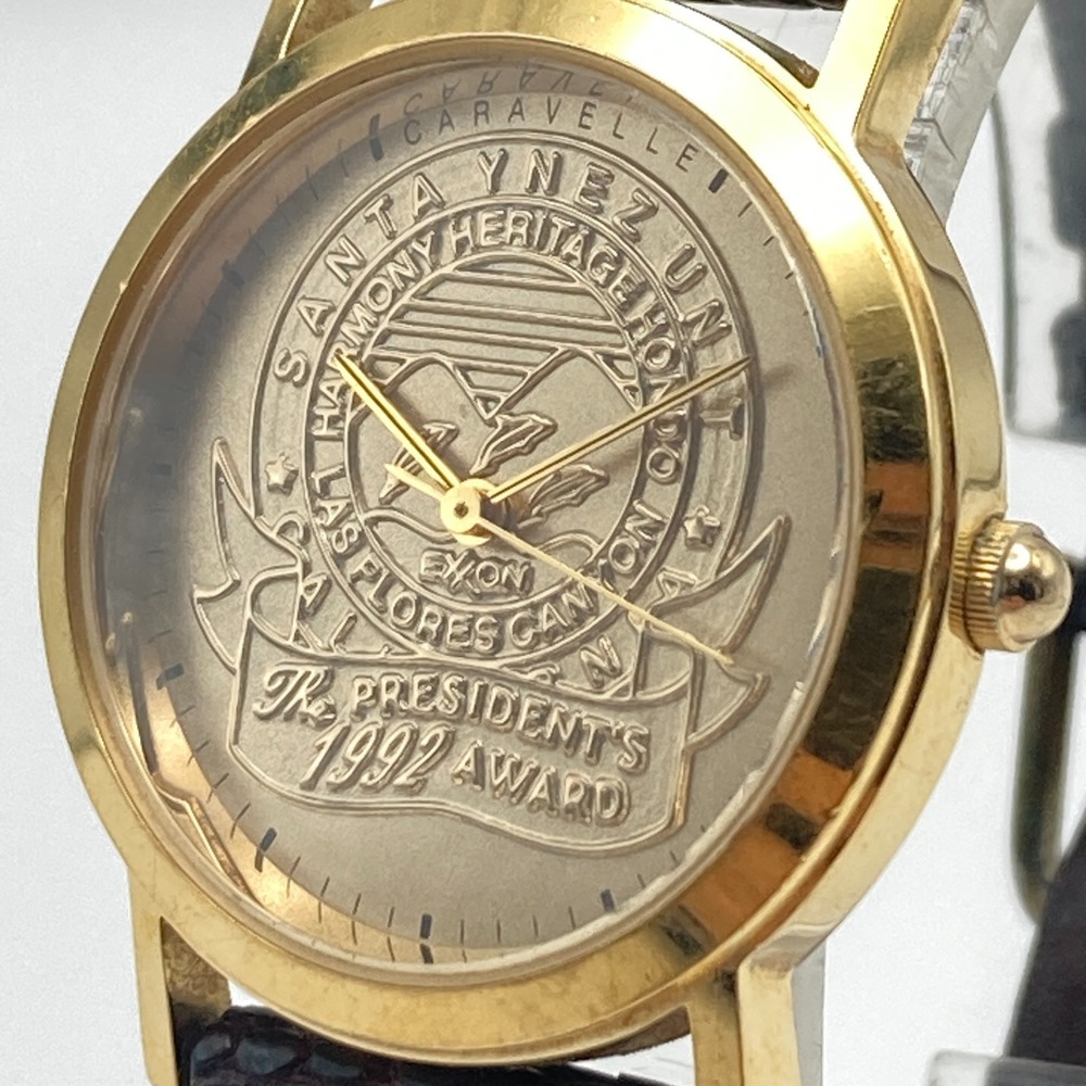 Vintage Caravelle Bulova Men's Watch 31mm Gold Tone Exxon New Battery 8" 1992